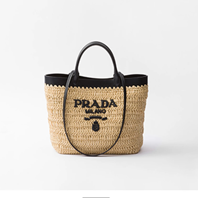 prada mini crochet raffia and leather trim tote bag